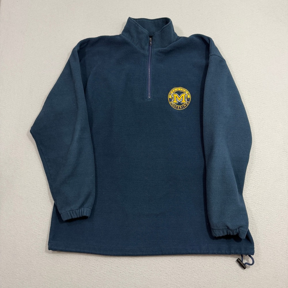 Vintage Michigan Wolverines 1/4 Zip Fleece Pullover Men XL Blue Embroidered y2k